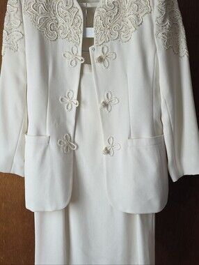 Nolan Miller Ivory Beaded Embellished 2 Piece Skirt Suit